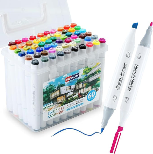 60 Alcohol Markers, Dual Brush Tip Art Markers, Coloring Marker for Adults Illustration Book Painting Card Making