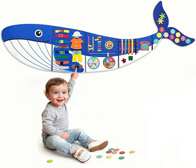 Whale Foldable Activities Montessori Busy Board Toddler Busy Board Montessoris Toys for 3+ Years Old Wall Panel