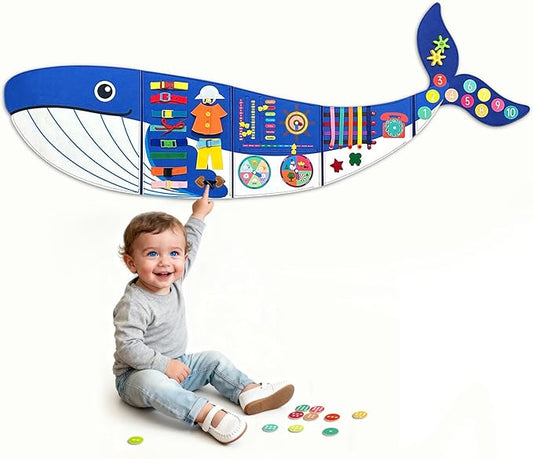 Whale Foldable Activities Montessori Busy Board Toddler Busy Board Montessoris Toys for 3+ Years Old Wall Panel