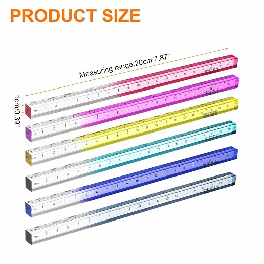HARFINGTON 6pcs Acrylic Clear Straight Rulers 20cm Metric Transparent Gradient Three-Dimensional Plastic Ruler Square Cube Measuring Tool for Classroom Office, 6 Color