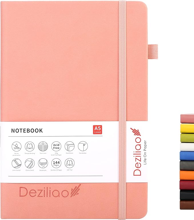 Lined Journal Notebooks with Pen Loop, Hardcover Notebook Journal for Work, 100Gsm Premium Thick Paper with Inner Pocket, Medium 5.7''''x8.4'''', ?Pink, Ruled, 1 Pack