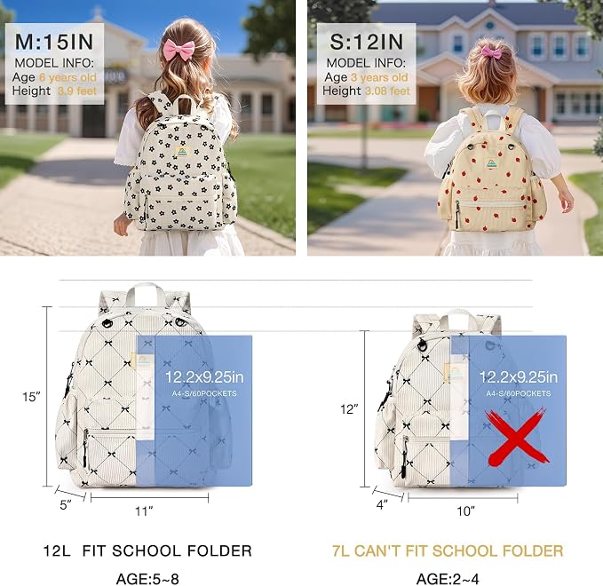 STEAMEDBUN Corduroy Kids Backpack for Girls and Boys 5-8: Girls Backpack for Elementary Kindergarten - 15 inch Cute Backpacks for Kids - Bow