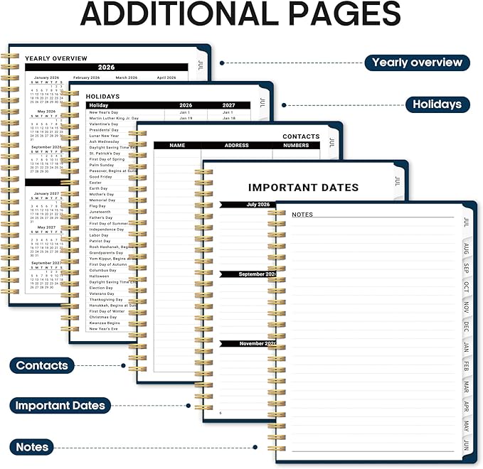 Planner 2026-2027, 8.5" x 11" Weekly and Monthly Academic Year Planner Calendar, July 2026 - June 2027, Hardcover Large School Planning Agenda With Tabs, Perfect for School & Office Supplies, A4, Navy Blue