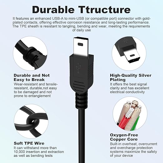 Toxaoii USB Power and Data Cable Compatible with Texas Instruments Calculators TI-84 Plus CE, TI 89 Titanium, TI Nspire CX II CAS, TI Nspire CX CAS Graphing Calculator Charger Black