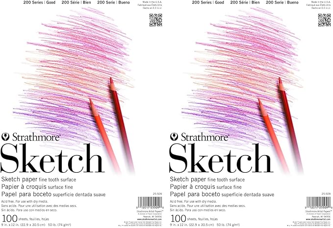 Strathmore 200 Series Sketchbook, Tape Bound Pad, 9x12 inches, 100 Sheets (50lb/74g) - Artist Paper for Adults and Students - Graphite, Charcoal, Pencil, Colored Pencil (Pack of 2)