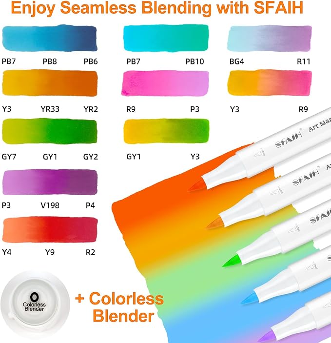 SFAIH 49 Colors Alcohol Markers for Adult Coloring Books–Dual Tip (Brush & Fine), Art Markers for Artist Drawing Illustration Sketching, Relaxing Coloring Supplies for Stress Relief, Me-Time Gift