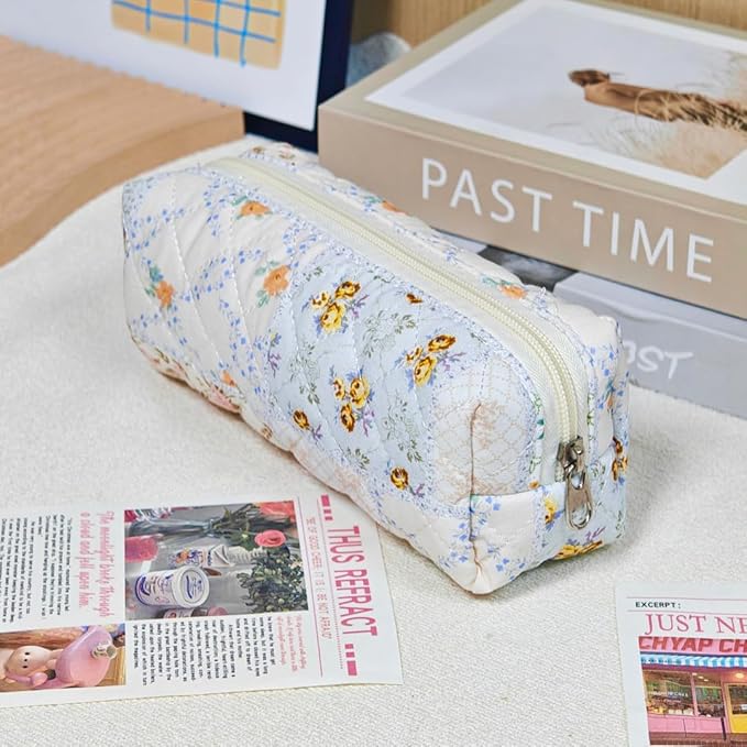 Pencil Pouch Cute Pencil Case Office Storage Bag Holder Box Organizer Aesthetic Bow Flower Pattern Makeup Pouch Cosmetic Bag for Women Girls