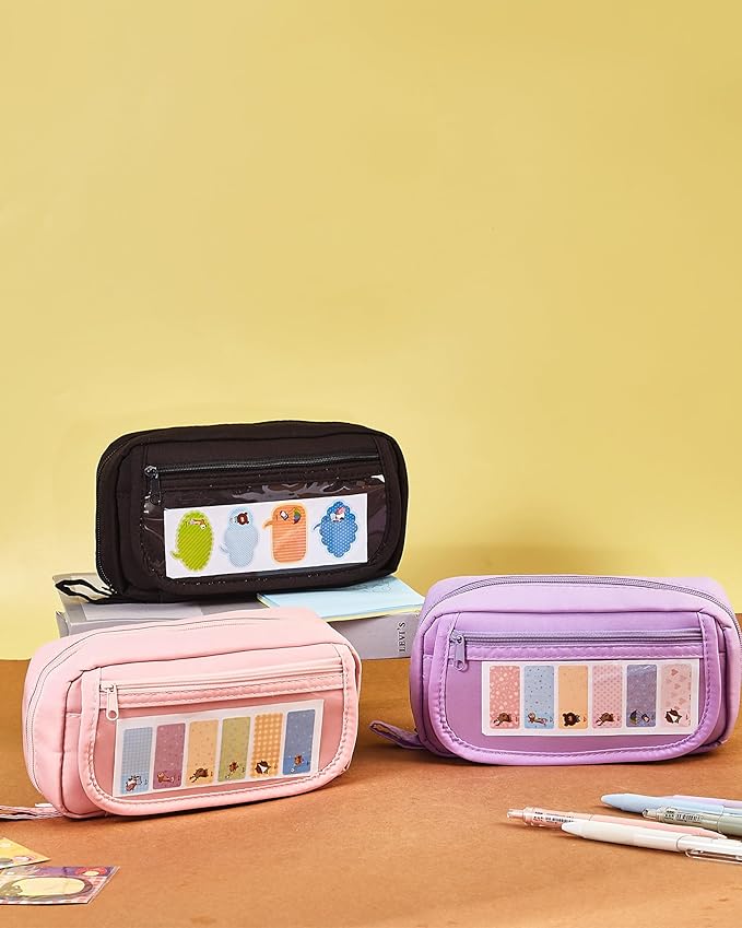 Large Pencil Case, Wide Opening Pencil Pouch with Zipper, Multi-layer Aesthetic Pen Bag for Teens Girls Women, Portable Pen Holder for Office College School (Pink)