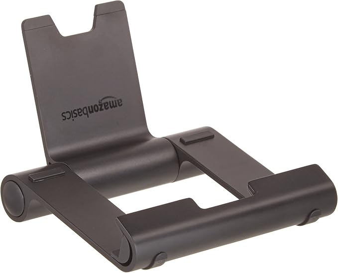 Amazon Basics Multi-Angle Portable Foldable Stand for iPad Tablet, E-reader and Phone, Sturdy Hands-Free Viewing, Black