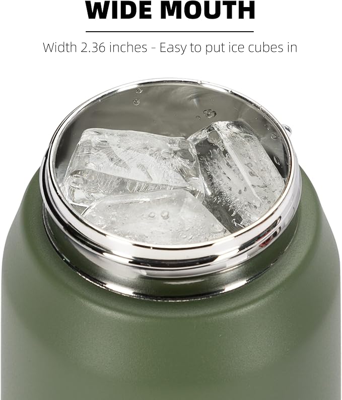 Fanhaw 24 Oz Kids Insulated Stainless Steel Water Bottle with Straw Lid, Leakproof & Anti-Dust Everyday Use Bottle for School, Women & Men, Back to School Essentials (Olive Green)