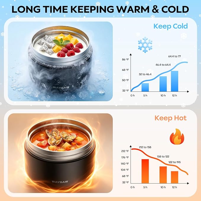 14 oz Kids Thermo for Hot Food, Leakproof Insulated Vacuum Jar/Black | 316 stainless steel wide mouth buckle lid BPA free pasta soup small hand friendlly keep food hot and cold school lunch picnic