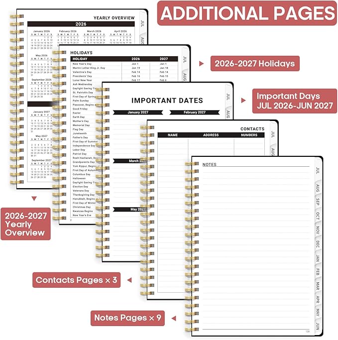 Academic Planner 2026-2027, Weekly and Monthly Calendar Book, July 2026 – June 2027, Hardcover Planner with Tabs, Perfect for Teachers, Students, Women & Men, A5 (6.4" x 8.5") - Blossom Flight