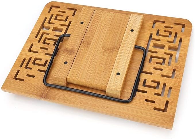 Portable Bamboo Adjustable Book Stand Holder Tray Cookbook Reading Desk Sturdy Lightweight Bookstand-Textbooks Bookstands Music Books Tablet Stands (Hollow（11.2" x 8.3"）)