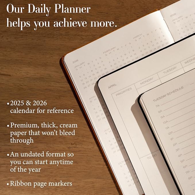 Anecdote Daily Planner w/ 2026-2027 Calendar | Start Anytime 26 Weeks Undated | 1 Page per Day | 8.5" x 5.2" | Hardcover To-Do List Organizer, Plan Your Success, Achieve Productivity Goals (Black)