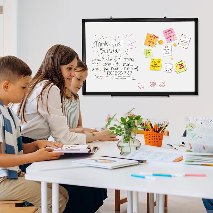 Double-Sided Magnetic Whiteboard, 30" x 20" Dry Erase Board Black Aluminum Frame for Wall, White Board Dry Erase Marker Board for Kitchen, Memo, School, Home, Office