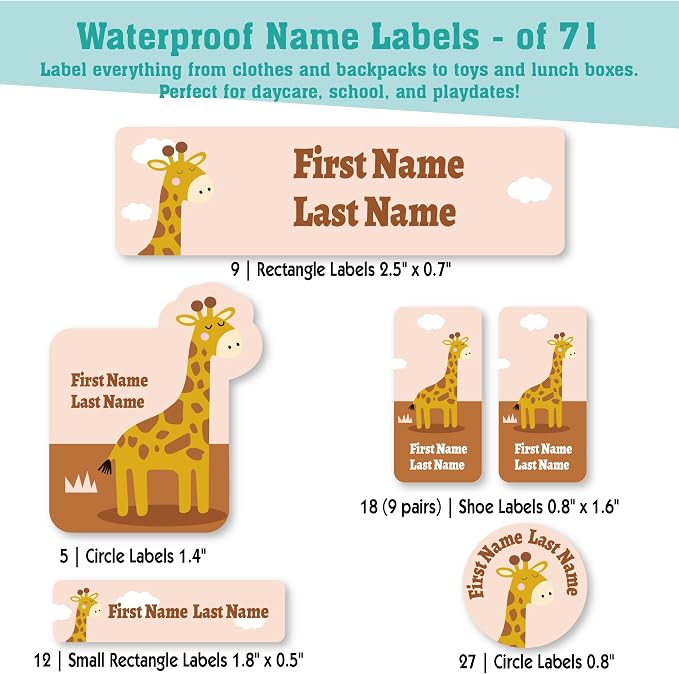 Personalized Daycare Name Labels for Kids (71 Labels) - Custom Durable Waterproof Name Stickers for Clothing Tags, Water Bottles, Lunch Boxes, and School Supplies - Dishwasher, Washer