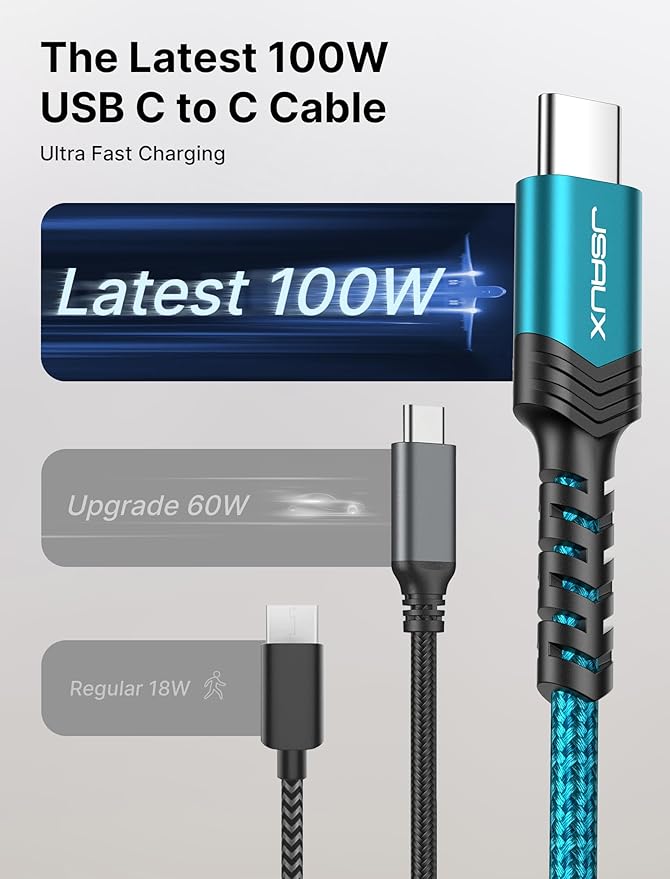JSAUX 3-Pack USB C to USB C Cable 100W [10ft/6.6ft/3.3ft] Compatible with iPhone 17 Air 16 15 Pro Max Samsung Galaxy S25 S24 CarPlay iPad Pro, Type C to C Charger Cable Fast Charging - Green