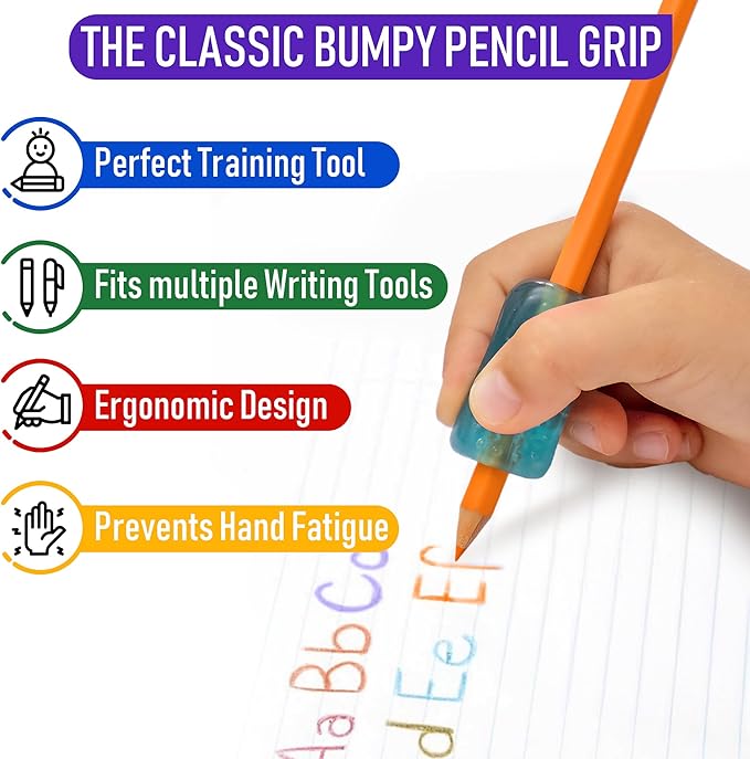 The Pencil Grip Bumpy Grip - Neon Ergonomic Writing Aid, 6-Pack, Doctor-Designed to Improve Handwriting, Reduce Fatigue & Hand Pain, Universal Fit for Kids, Adults, Left & Right Handed Use