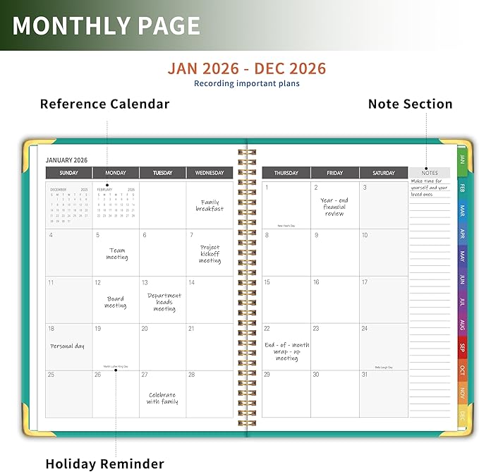 Planner -2026, Hardcover Weekly & Monthly Calendar Planner, January 2026 - December 2026, 8.5" x 11", Daily Agenda Book with Colorful Tabs, College Organizer Notebook, School & Work Supplies for Student Teacher Classroom