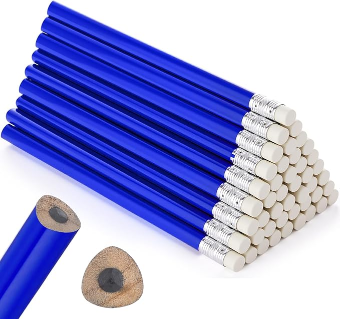 Fainne 48 Pack Jumbo Round Pencils, Wooden Fat Pencil with Black Core Bulk for Carpenters Workers Woodworkers Framers Beginners Students Teachers DIY Project(Blue)