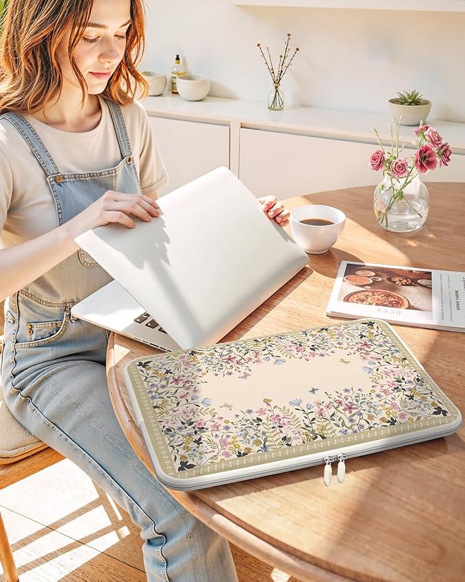 iCasso Laptop Carrying Case 13 inch,Stylish Computer Sleeve for Women Girl,13-13.6 inch Laptop Sleeves Compatible with MacBook Neo/Air/Pro 13-14 Sleeve, HP Dell ASUS Lenovo Chromebook Notebook,Flowers