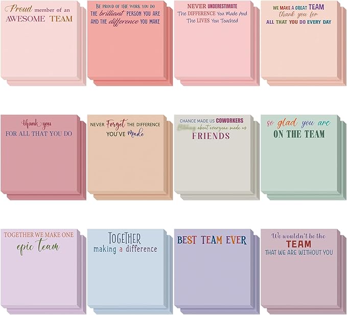 Yinder 24 Pcs Inspirational Sticky Notes Cute Motivational Sticky Notes Pad End of Year Employee Appreciation Gifts Bulk for Teacher Nurse Coworkers Office Supplies 3 x 3'' (Team,Aesthetics)