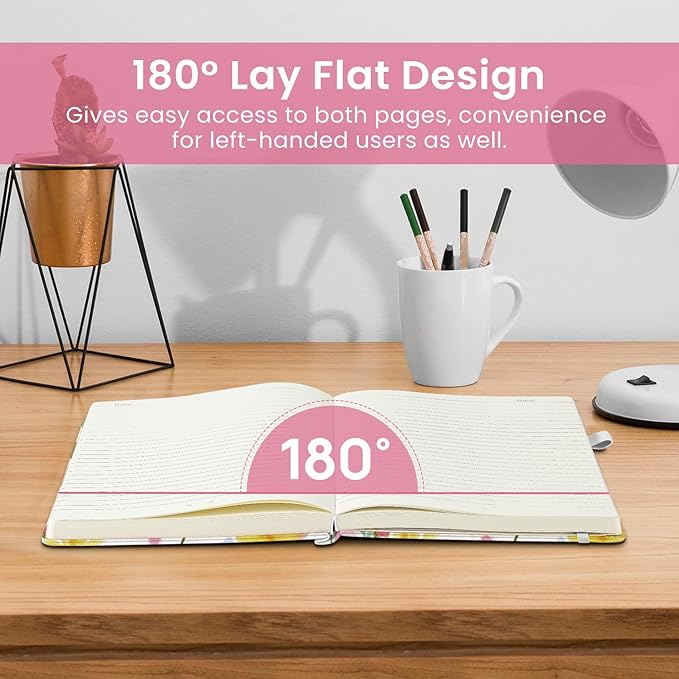 Taja Pretty Lined Journal for Women, Aesthetic Cute Hardcover Leather Journal for Writing, A5 College Ruled Notebook for Work & Note Taking, Perfect for Office School Home, 160 Pages, Bloom Floral