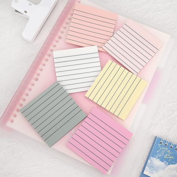 Temiary 6Pads Transparent Sticky Notes with Lines, Clear Sticky Note Waterproof See Through Memo Pad, Markers Stickers Translucent Index Book Tabs for Annotating Bible Study Supplies, 50Sheets/Pad