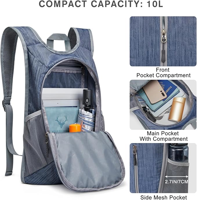 G4Free 10L Hiking Backpack Small Travel Hiking Daypack Lightweight Packable Backpack Casual Foldable Shoulder Bag