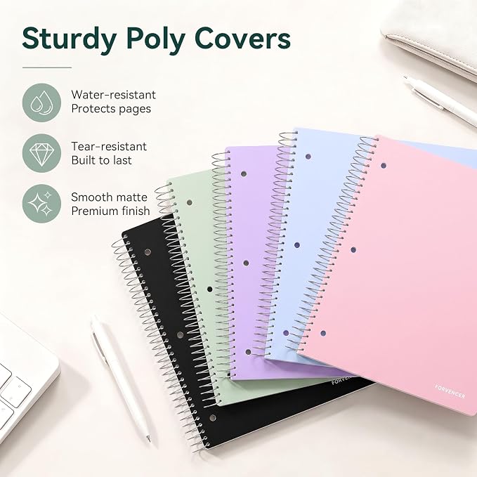 Forvencer 3 Subject Notebook College Ruled, Spiral Notebooks, 8.5" x 11"