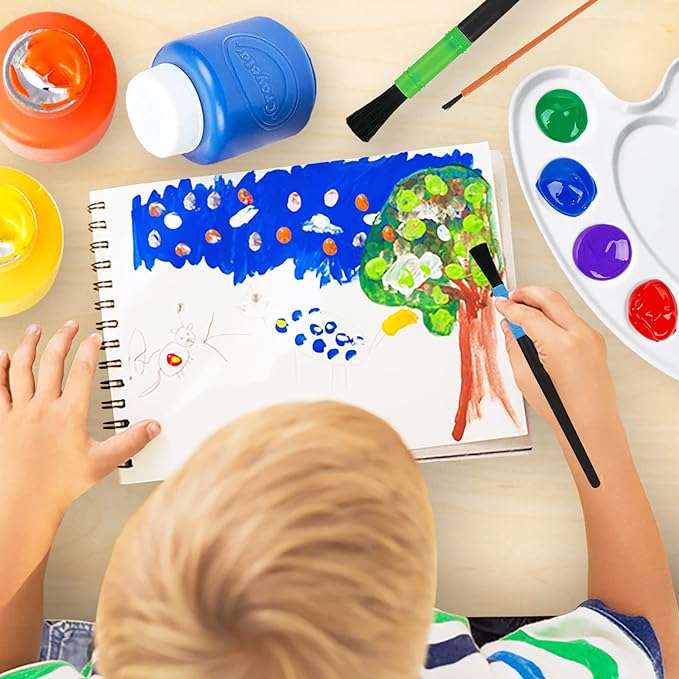 Kids Painting Set, Washable Paint for Kids with Paint Cups, Toddler Paintbrushes, Non Toxic Washable Finger Paints 2 Ounce Each, Gifting bundle Toddler Painting Supplies