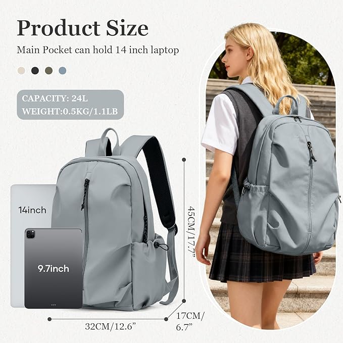 weradar School Backpack For Women Men,Waterproof College Backpack,High School Bookbag,Lightweight Casual Daypack Travel Backpack,Carry On Bag for Office/Teacher/Work(Grayish Blue)