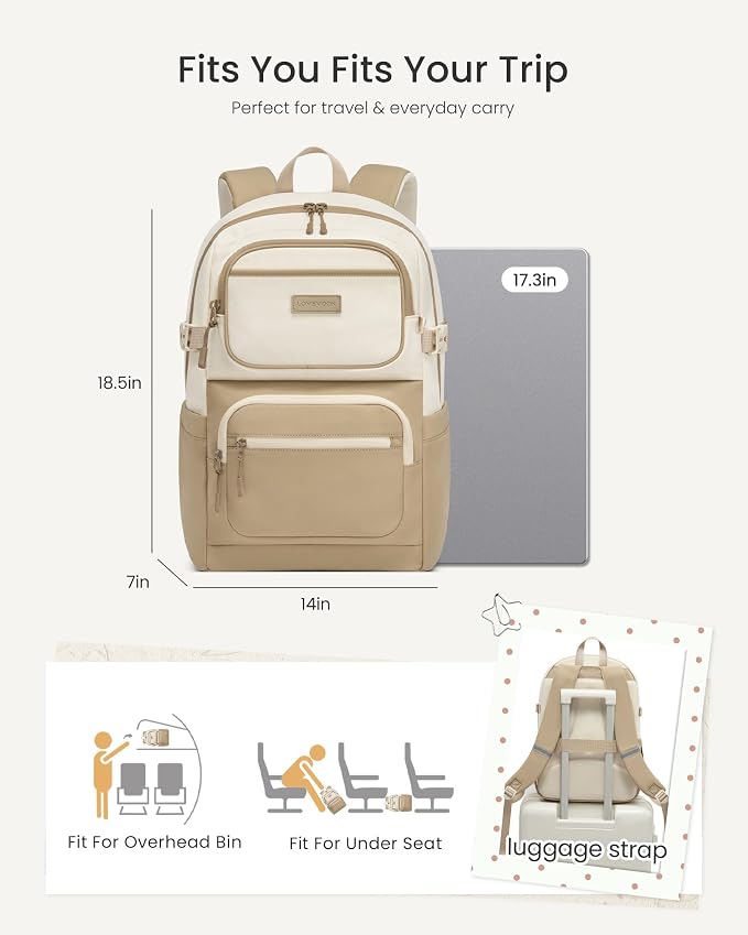 LOVEVOOK School Backpack for Teen Girls & College Students, Large Capacity Laptop Backpack with Water Bottle Holder, Lightweight Bookbag for School, Travel & Everyday Use, Beige-Pea Green