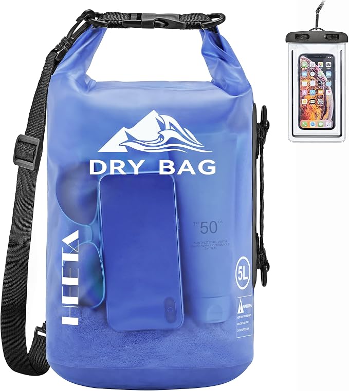 HEETA Dry Bag Waterproof Backpack with Phone Case 5L/10L/20L/30L/40L | Roll Top Lightweight Dry Storage Bag for Women Men, Travel Boating Kayaking Paddle Board Camping Beach Essentials Accessories