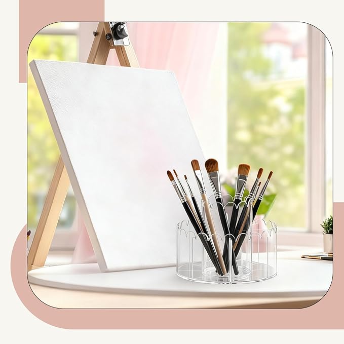 Scalloped Acrylic Pencil Holder Desk Organizer with 9 Compartments 360 Degree Rotating Pencil Organizer Desktop Storage Caddy for Pen Crayon Marker Art Supply for Office Home School