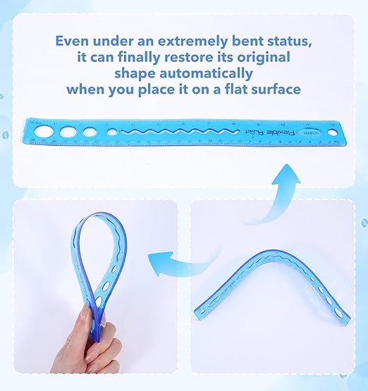 3 Pcs Flexible Rulers, 12 Inch Bendable Soft Plastic Rulers with Inches & Centimeters, Shatterproof Measuring Rulers for School Classroom Home Office, Colorful Supplies (Red Blue Green)