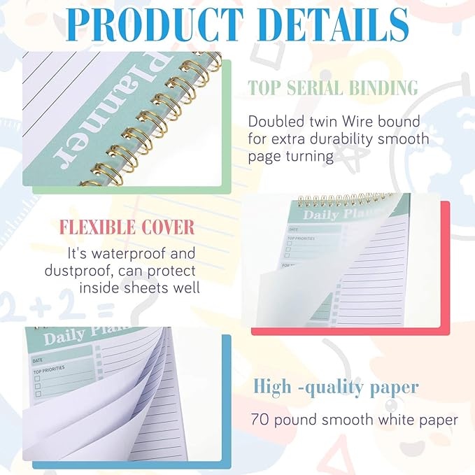 8 Pack To Do List Notepad 25 Page Undated Daily Planner Notepad To Do List Notebook Spiral Waterproof with Task Checklist for Home Office School Supplie Schedule Work(7.8 x 5.2 Inch,Cute Color)