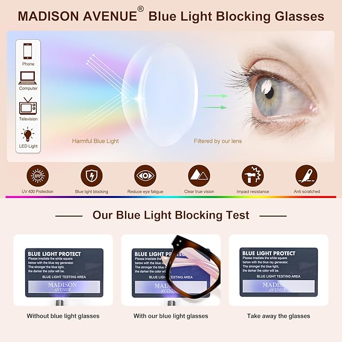 Madison Avenue Oversized Blue Light Blocking Glasses for Women Fashion Blue Light Blockers Anti Eyestrain & UV Protection Computer Eyeglasses (Brown Demi Pink)