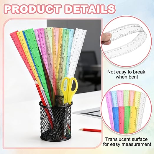HARFINGTON 20pcs Plastic Rulers 12" (30cm) Clear Straight Ruler Measuring Tool Inches and Centimeters for Home Office Classrooms Drafting, Clear