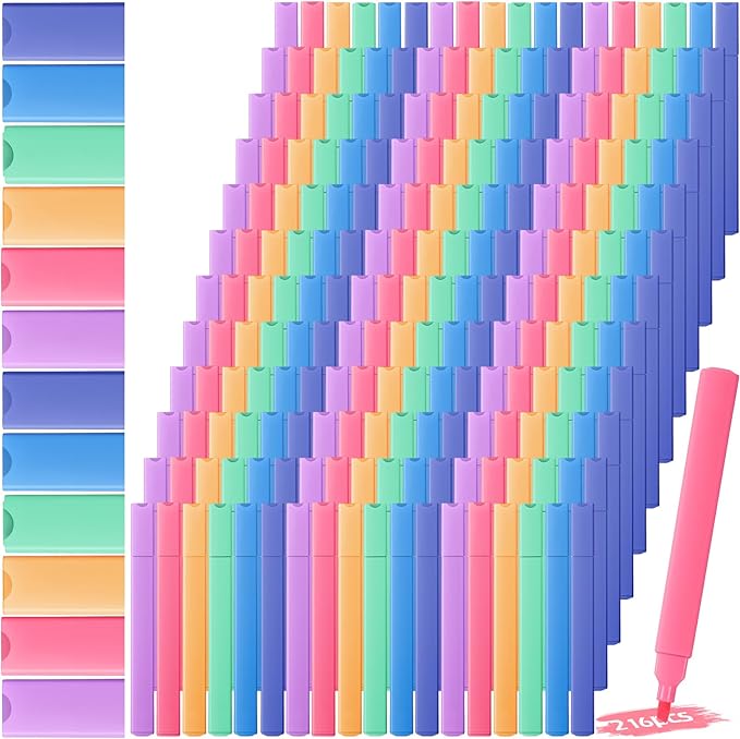 Marspark Highlighters Bulk Chisel Tip Aesthetic No Bleed Cute Color Marker Pens for Journal Planner Notes School Study Office Supplies(216 Pcs,Candy Colors)