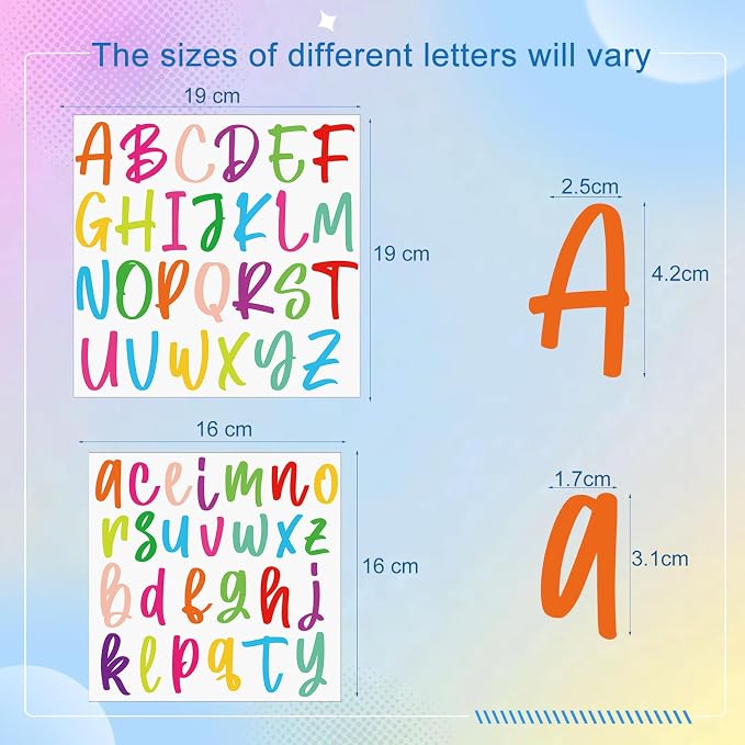 Humyoun UV DTF Cup Wrap Letter Stickers Vinyl Decals,Multicolor,6 Sheets | Personalized Name Stickers for Water Bottles Tumblers, Waterproof UV DTF Alphabet A-Z Stickers for 14-41oz Mugs DIY Craft