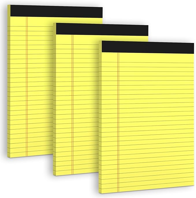 Yellow Legal Pads 8.5 x 11 Note Pads, 3 Pack Yellow Notepads 8.5 x 11 Wide Ruled Writing Paper Pads, Perforated Legal Note Pads 30 Sheets Per Lined Paper Notepad for Taking Notes, Reminders