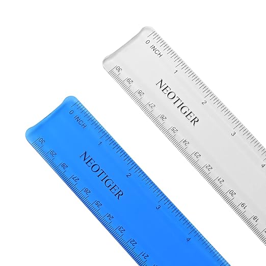 Flexible Shatterproof Bendable Unbreakable Safe Soft Transparent Clear Plastic Straight Flat Ruler, 30 cm/12 inch. Set of 2, Clear and Blue, for Home, School, Office, for Kids and Adults
