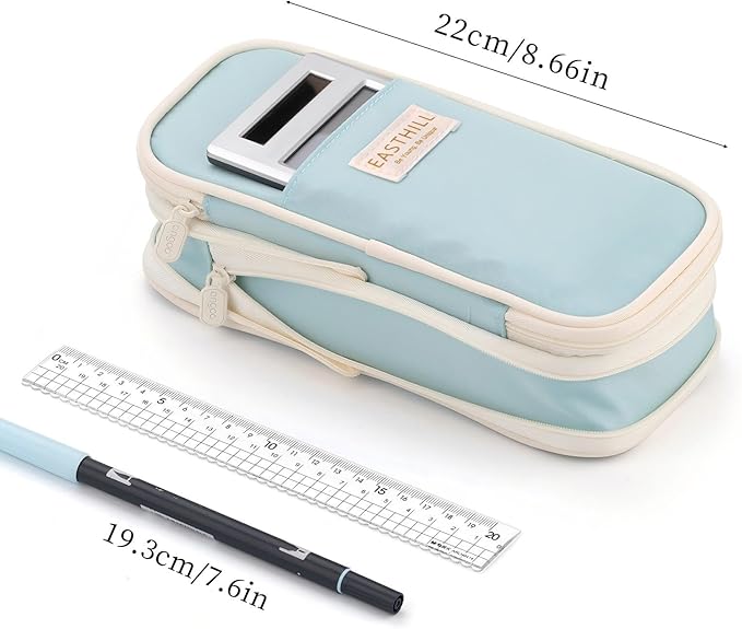 EASTHILL Big Capacity Pencil Case Large Pencil Pouch Stationery Pen Bag for Teen Girls-Blue