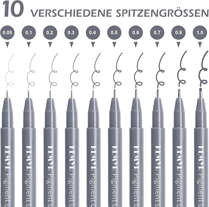 KEMYR 10 Micro Fine liner Drawing Art Pens Calligraphy Pens: 0.05mm-1.0mm Size Grey Art supplies Waterproof Archival Grey Ink Markers For Artists,Use for Professional Watercolor,Sketching