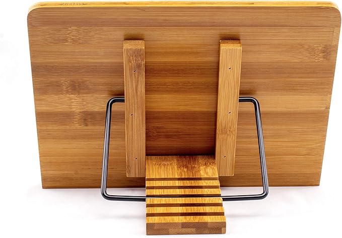 Large A+ XL Bamboo Book Stands & Holders for Reading Hands Free in Bed,Cookbook,Textbook,Law,with 6 Adjustable Height Document Stand,Bible Stand,Tablet Stand