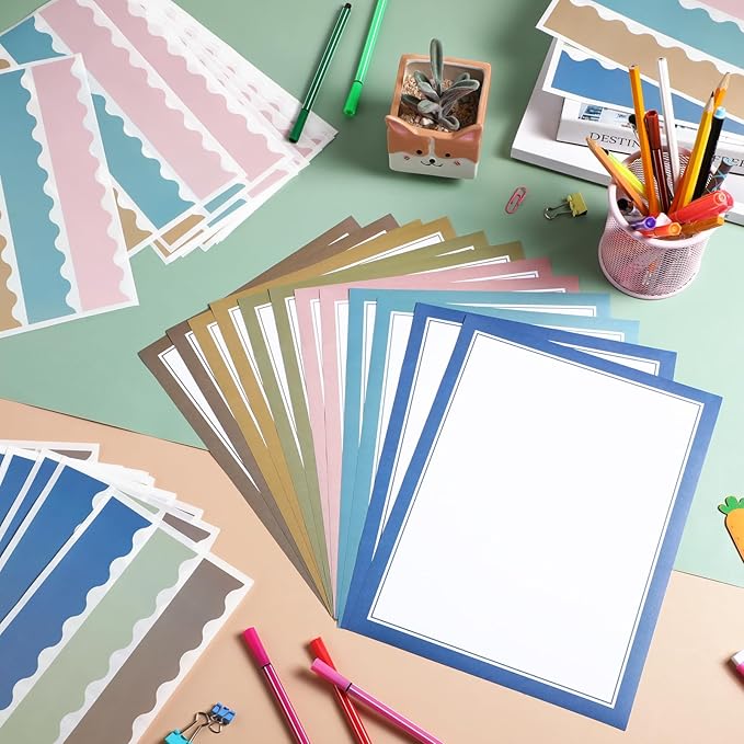 90 Pcs Science Fair Board Supplies Include 72 Trim Scalloped Bulletin Borders 18 Presentation Board Subtitles for Classroom Office Display(Morandi)