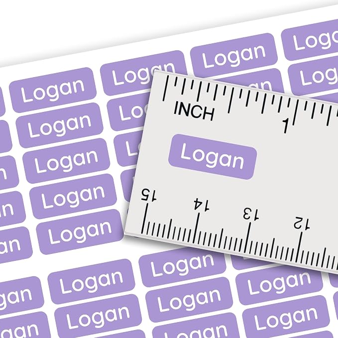 Personalized Mini Name Labels for Kids (210 Count) – Custom Waterproof Name Stickers for School, Daycare, Water Bottles, Lunch Boxes, Pencils, Supplies - Soft Grape