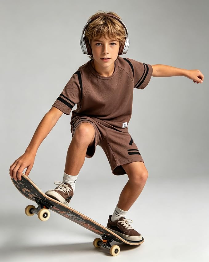 Cakaner Tween Boys Clothes Summer Simple Print T-Shirt And Shorts Set 2 Pieces Teen Trendy Outfits Size 7-14 Year