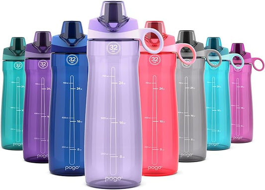 Pogo 32oz Plastic Water Bottle with Chug Lid and Carry Handle, Reusable, BPA Free, Dishwasher Safe, Perfect for Travel, School, Outdoors, and Gym, Lilac